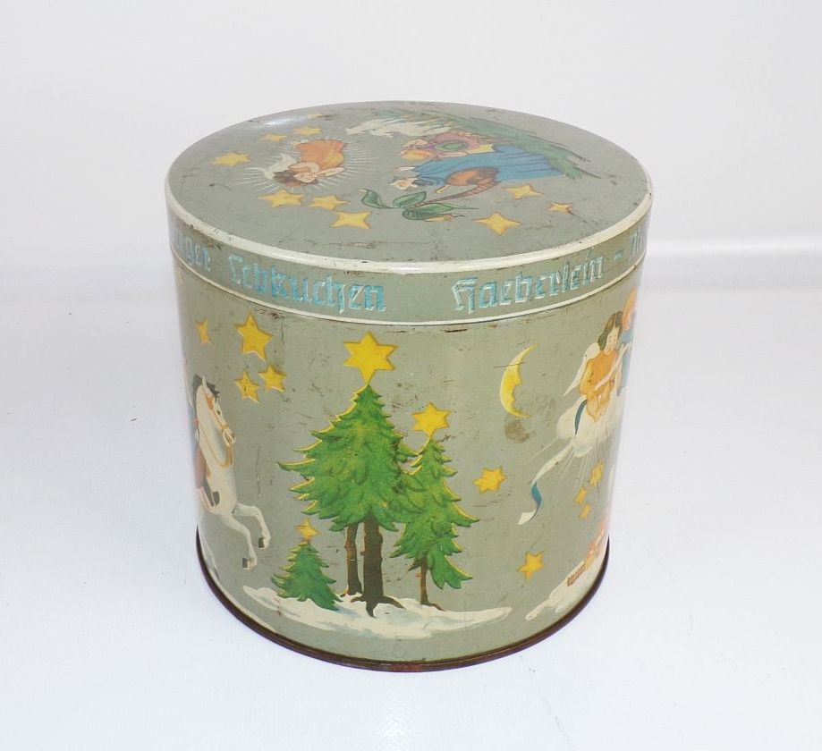 Alte Blechdose Haeberlein Metzger Lebkuchen Weihnachten Motiv 1960er 