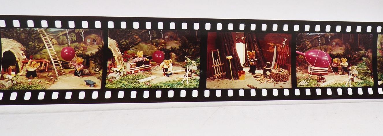 Alter Rollfilm Teddy Brimm und Brumms Abenteuer I Mikrolux Bakelitdose