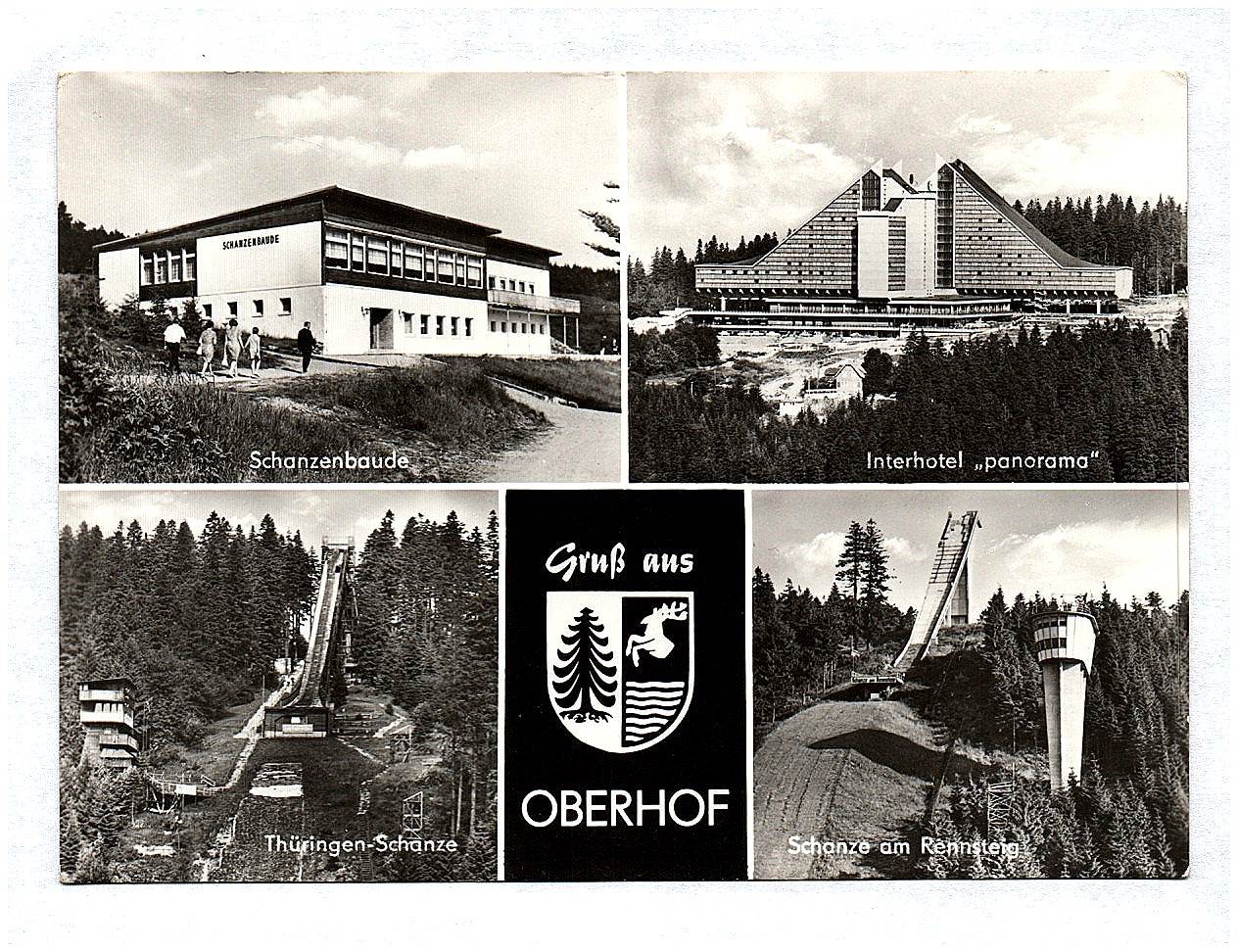 Ak Gruß aus Oberhof Schanzenbaude Interhotel Panorama Thüringen Schanze am Rennsteig DDR Ak Gruß aus Oberhof Schanzenbaude Interhotel Panorama Thüringen Schanze am Rennsteig DDR