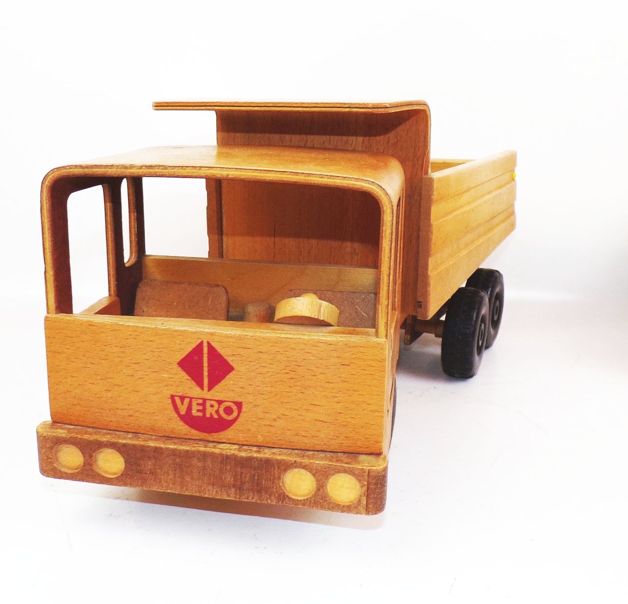 Alter DDR Vero LKW Kipper Laster Holzspielzeug Fröbel mit Anhänger