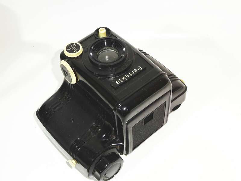 Perfefkta Rollfilmkamera Bakelit Achromat mit Tasche Vintage Fotoapparat Kamera 