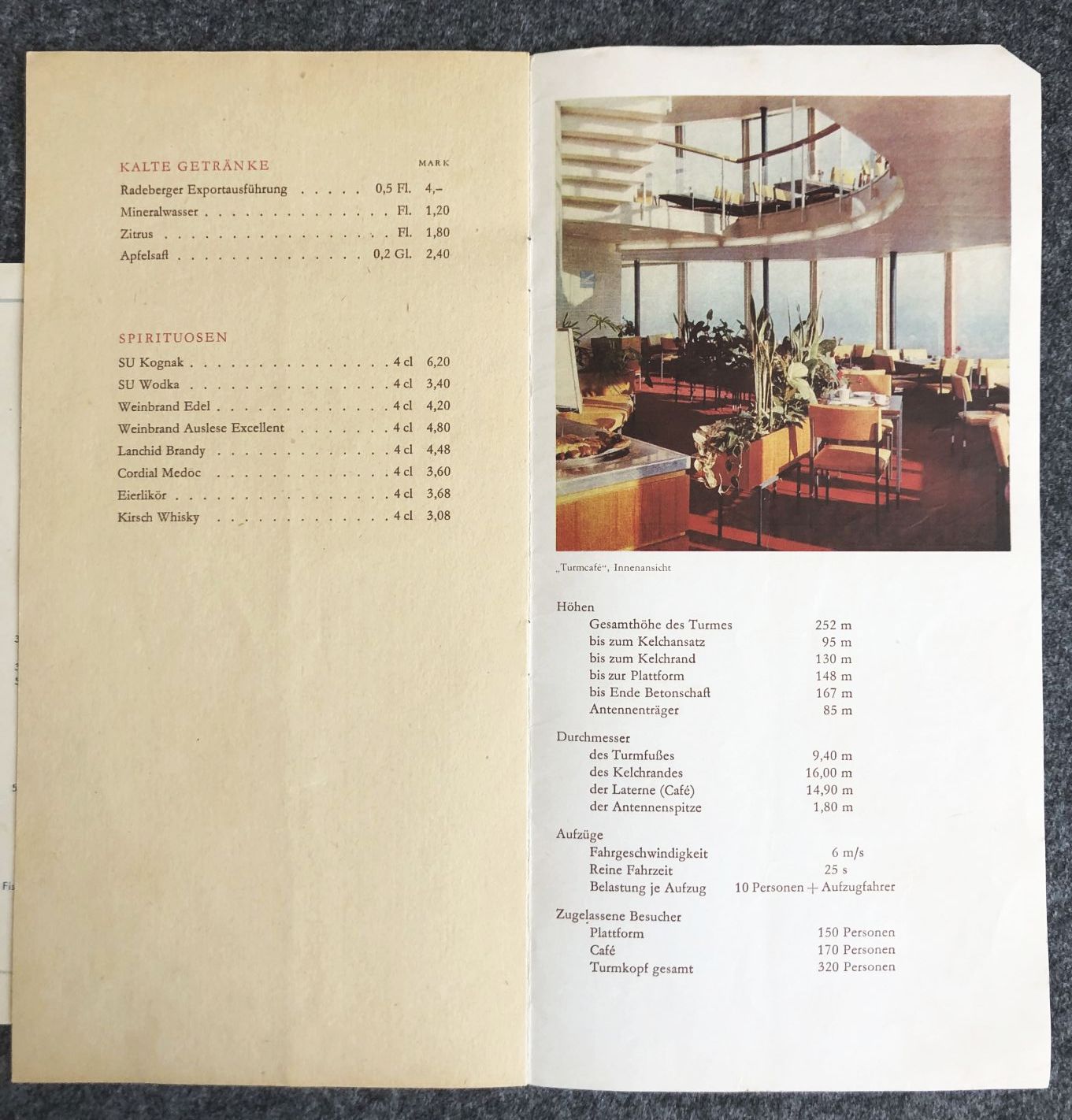 DDR Speisekarten Fernsehturm Dresden Original 1969 Turm Cafe