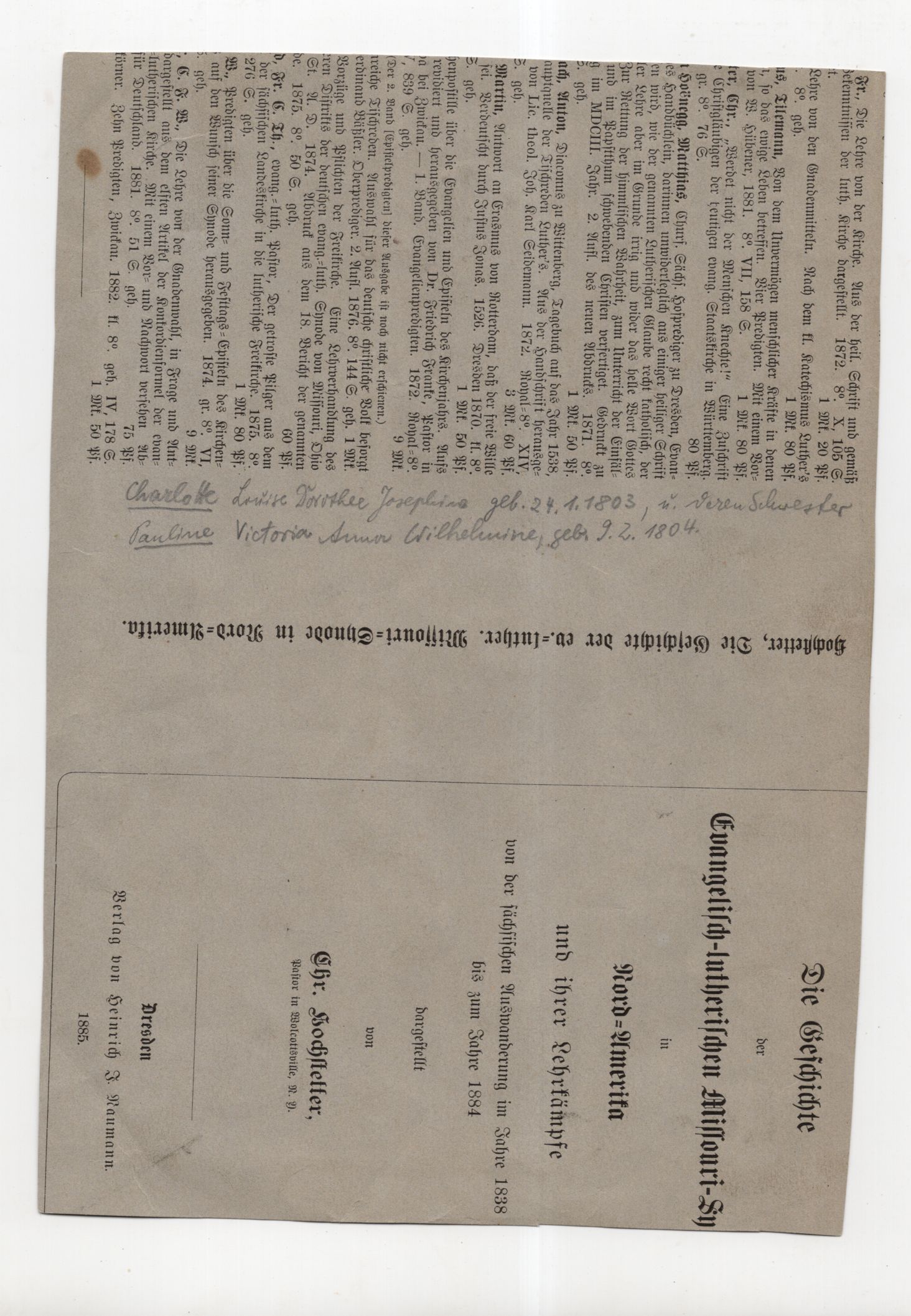 Autograph Charlotte Prinzessin von Schleswig Holstein 1871 Dresden