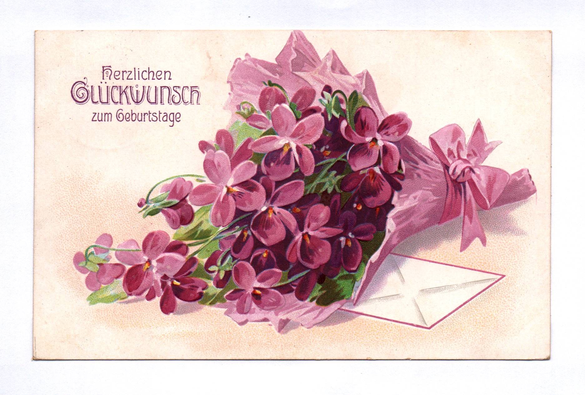 Litho Ak geprägt Herzlichen Glückwunsch zum Geburtstage lila Iris Blumen
