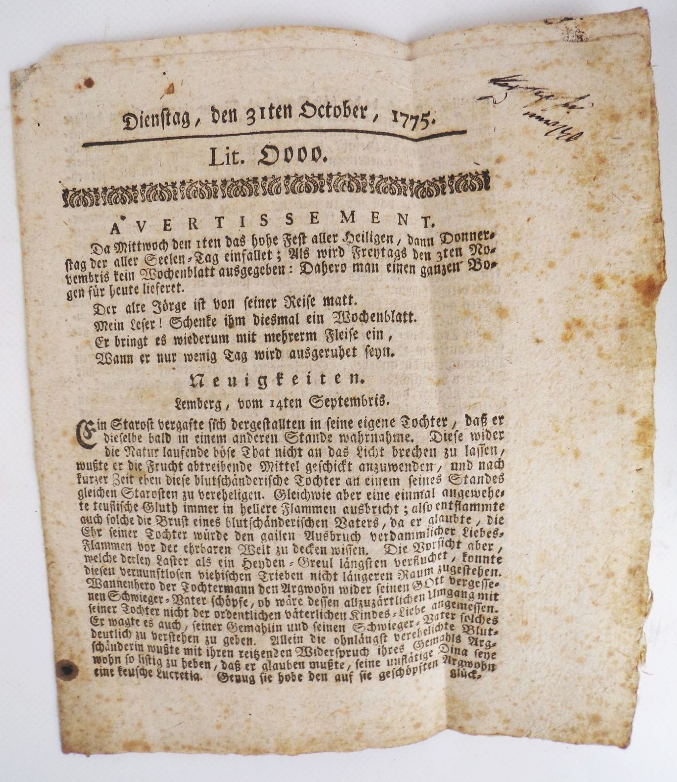 Antike Zeitung 1775 Bamberg London Lemberg Antike Zeitung 1775 Bamberg London Lemberg