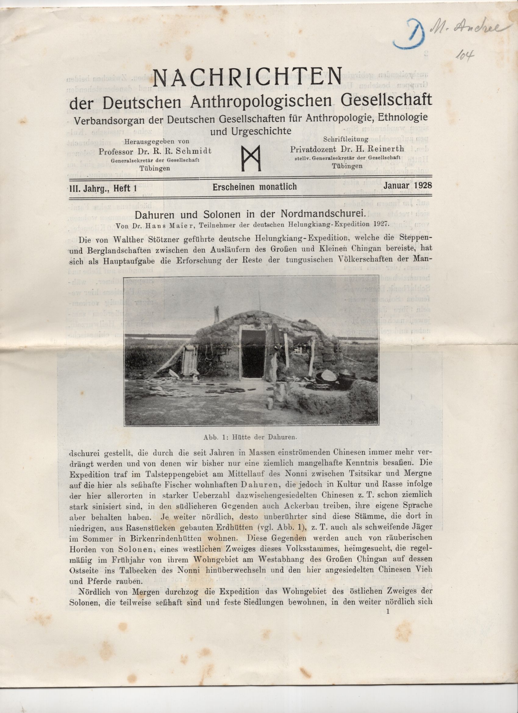 Nachrichten der Deutschen Anthropologischen Gesellschaft Mandschurei 1928