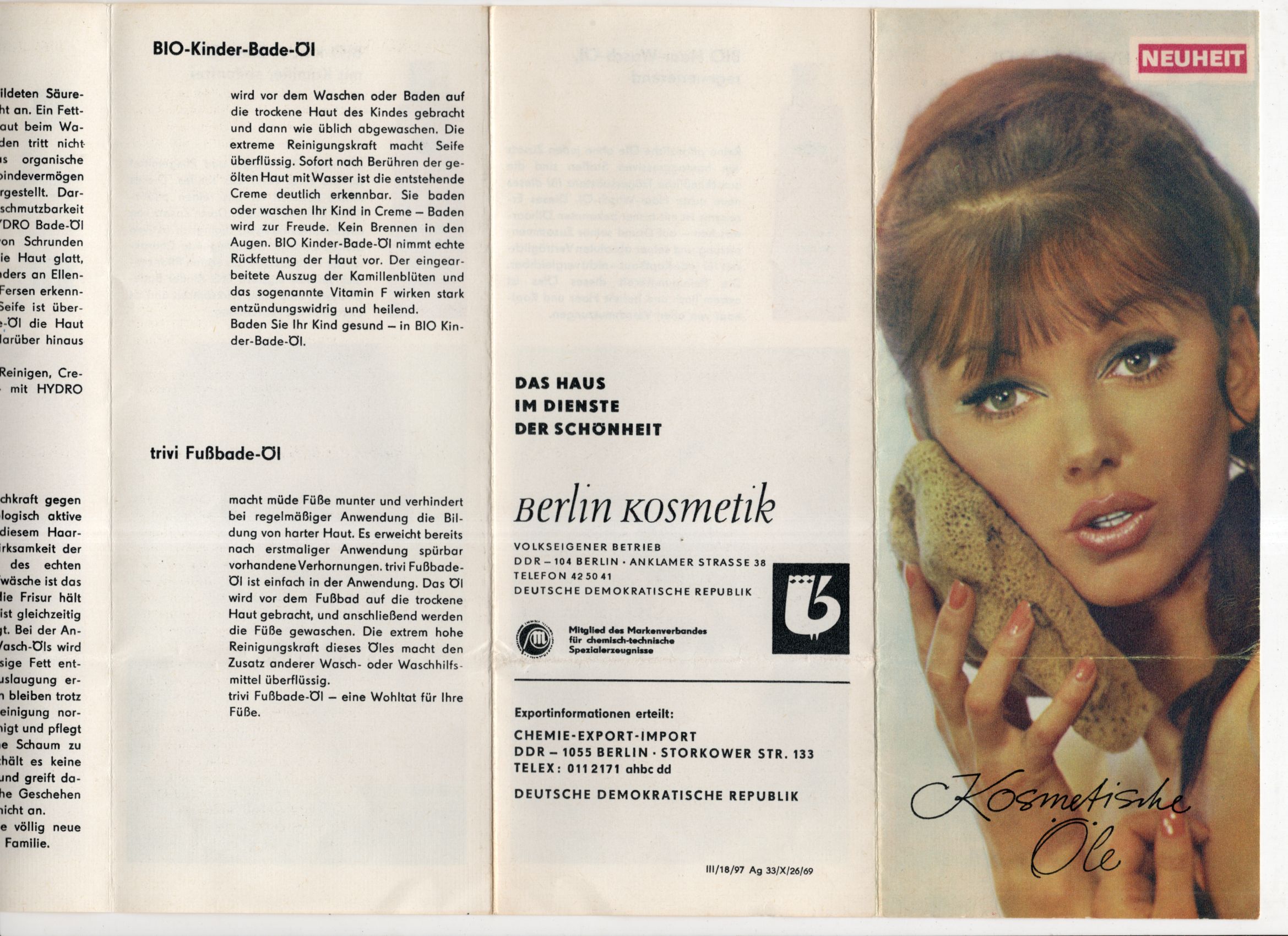 Prospekt Kosmetische Öle Bio Haarwaschöl 1969 DDR Berlin Kosmetik 