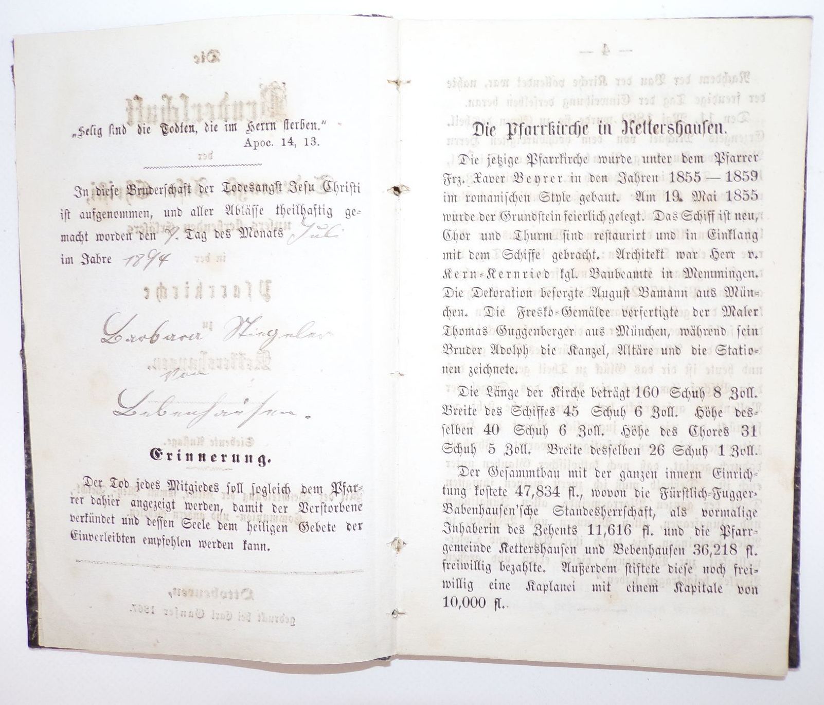 Die Bruderschaft des Todesangst Jesu Christi in der Pfarrkirche zu Kettershausen 1867