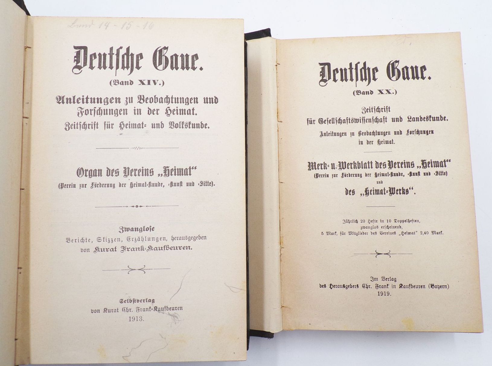 Deutsche Gaue Zeitschrift für Heimatforschung und Heimatkunde 7 Bände