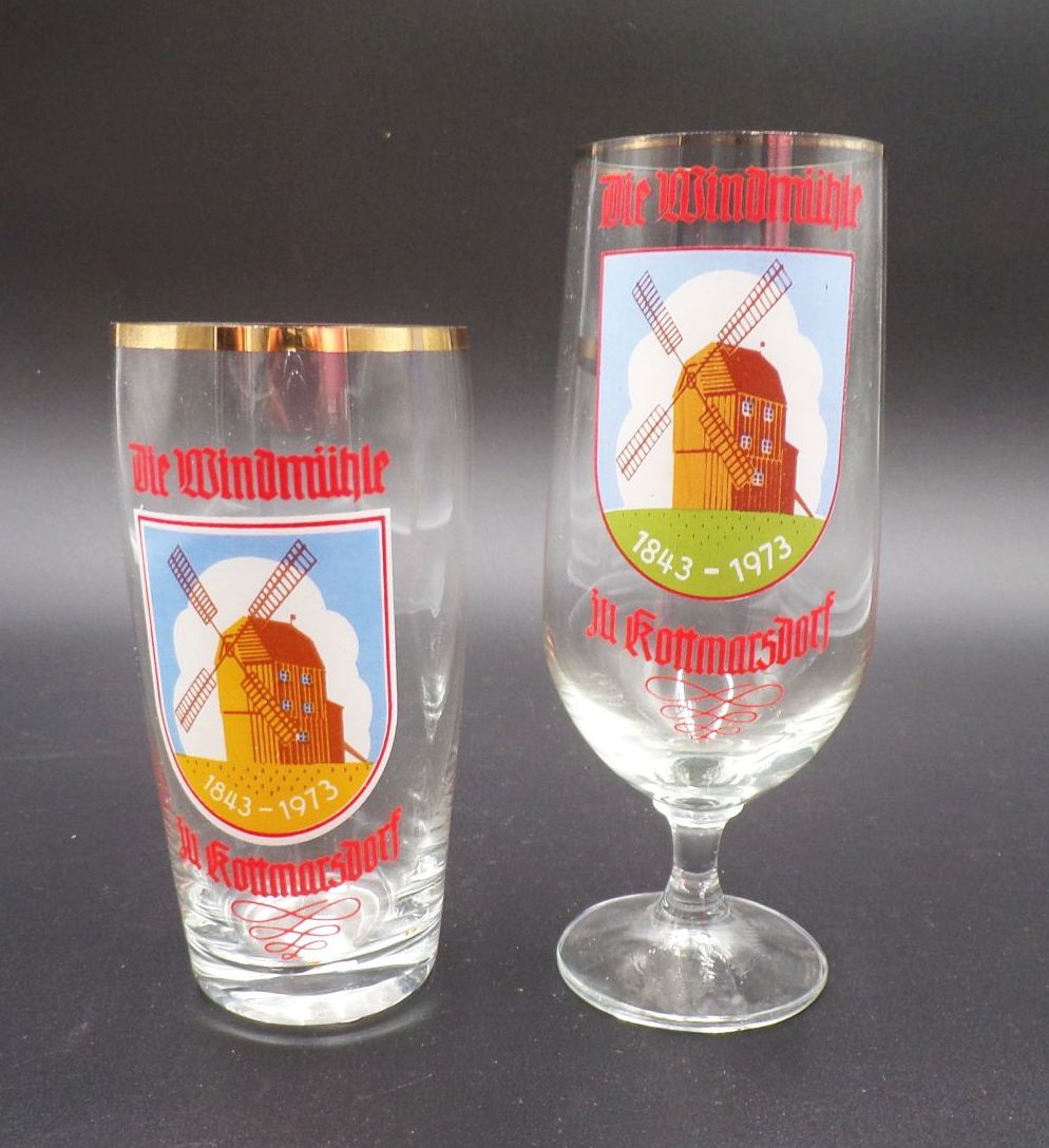 Altes Bierglas Windmühle Kottmarsdorf 2 Gläser DDR Biertulpe Vintage