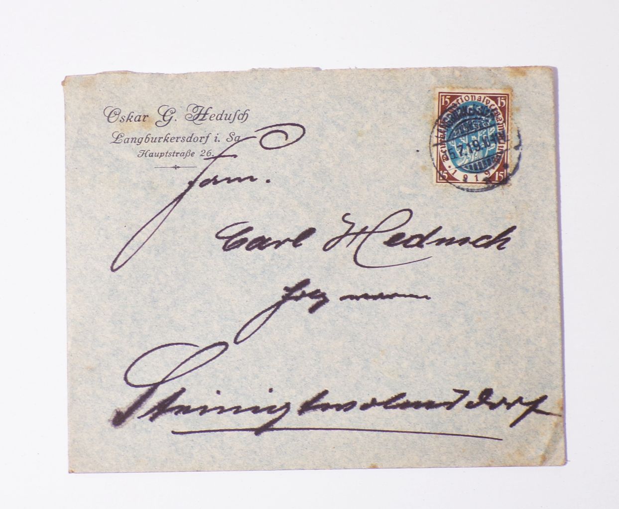 Langburkersdorf Firmenbriefe 2 Stück 1919 1920 Hedusch Brief