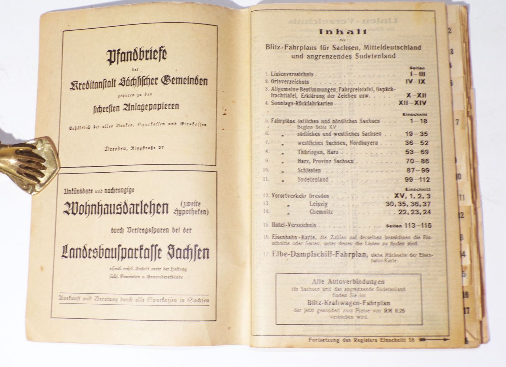 Blitz Fahrplan Sommer Ausgabe 1939 Sachsen Mitteldeutschland Sudeten 