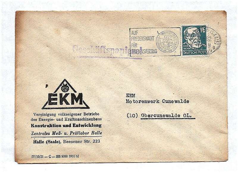 EKM Konstruktion und Entwicklung Halle Saale Geschäftspapiere DDR 1952