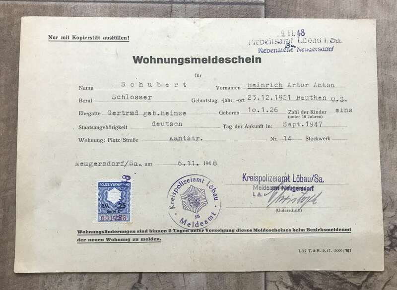 Dokument Anmeldung Wohnungsmeldeschein 1947 Kreispolizeiamt Löbau