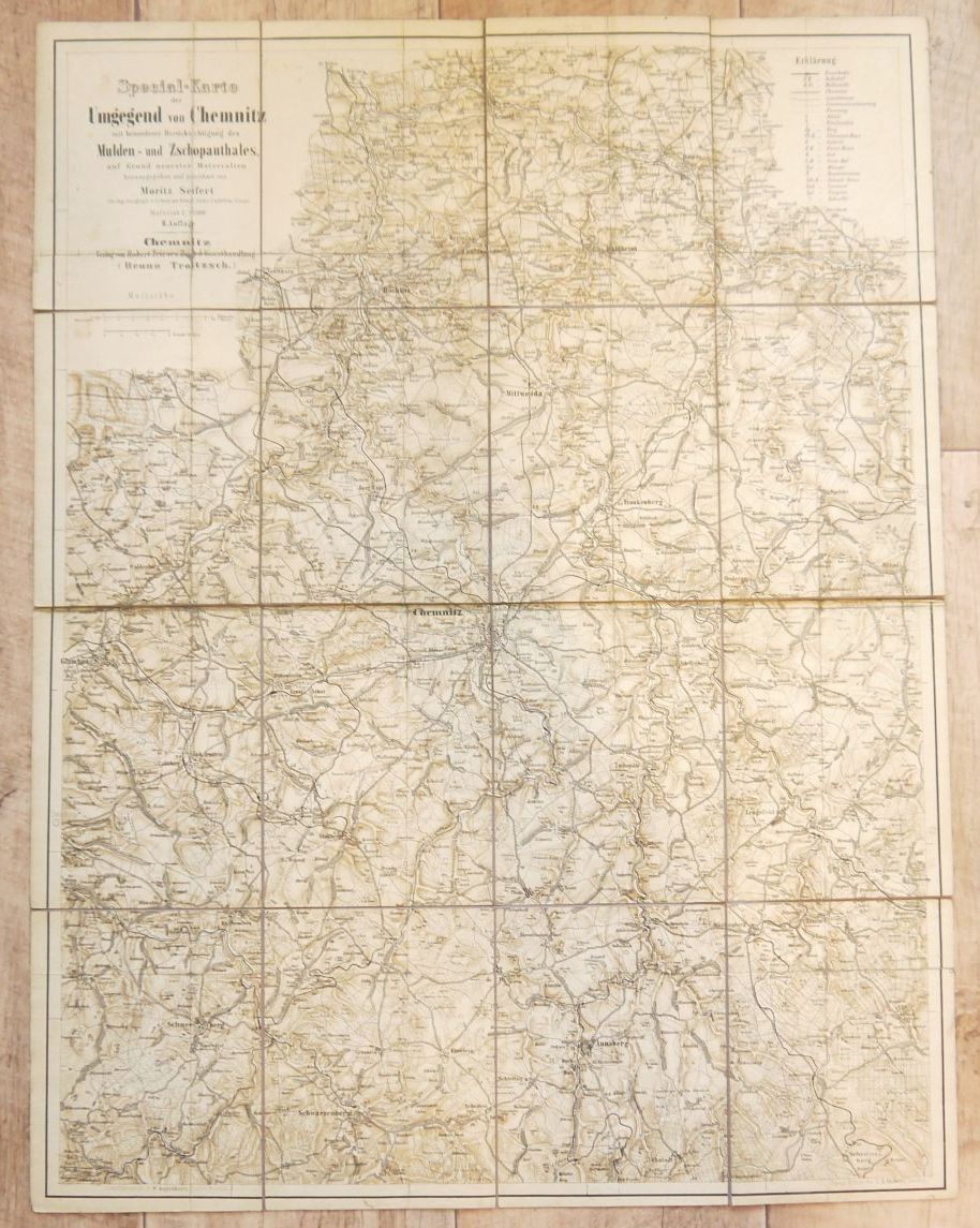 Alte Leinen Landkarte Chemnitz Special Karte Sachsen 1:125000