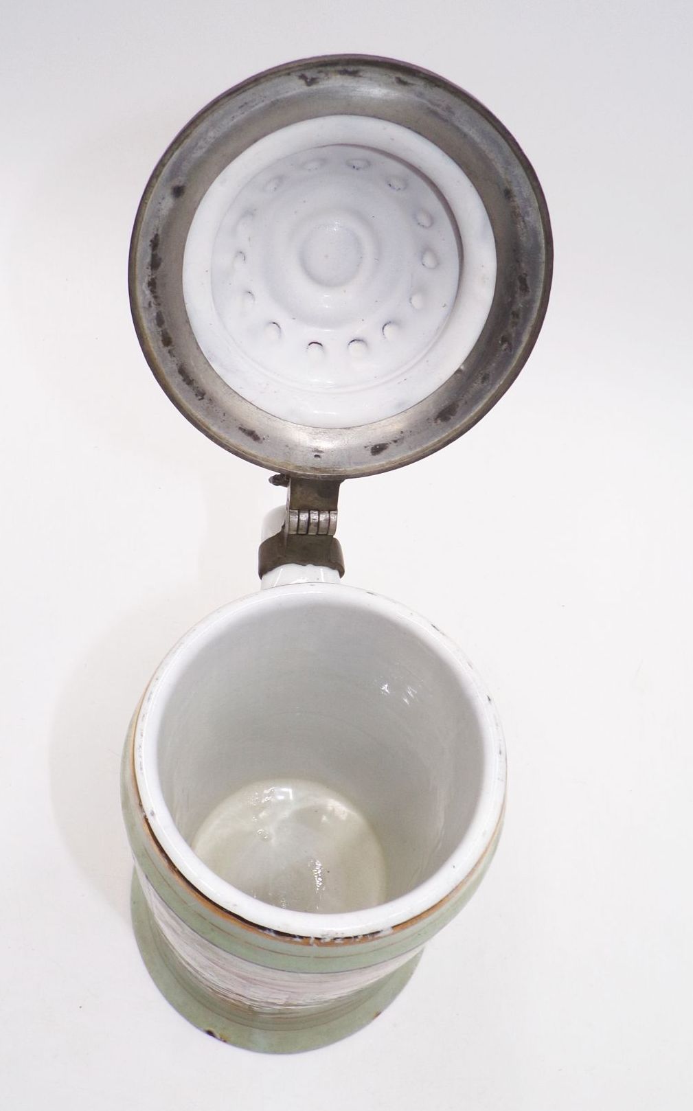 Alter Bierkrug Emaille Rede wenig Trinke viel um 1900 Deko Alter Bierkrug Emaille Rede wenig Trinke viel um 1900 Deko