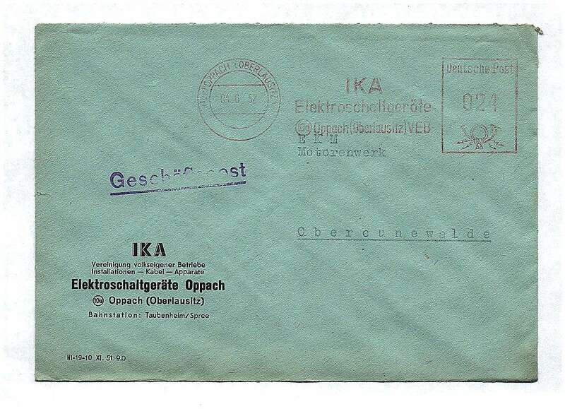 IKA Elektroschaltgeräte Oppach DDR 1952 Sachsen Geschäftspost