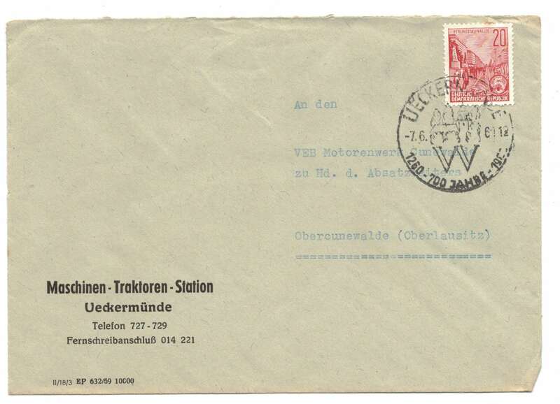 Firmen Brief 1961 Maschinen Traktoren Station Ueckermünde 
