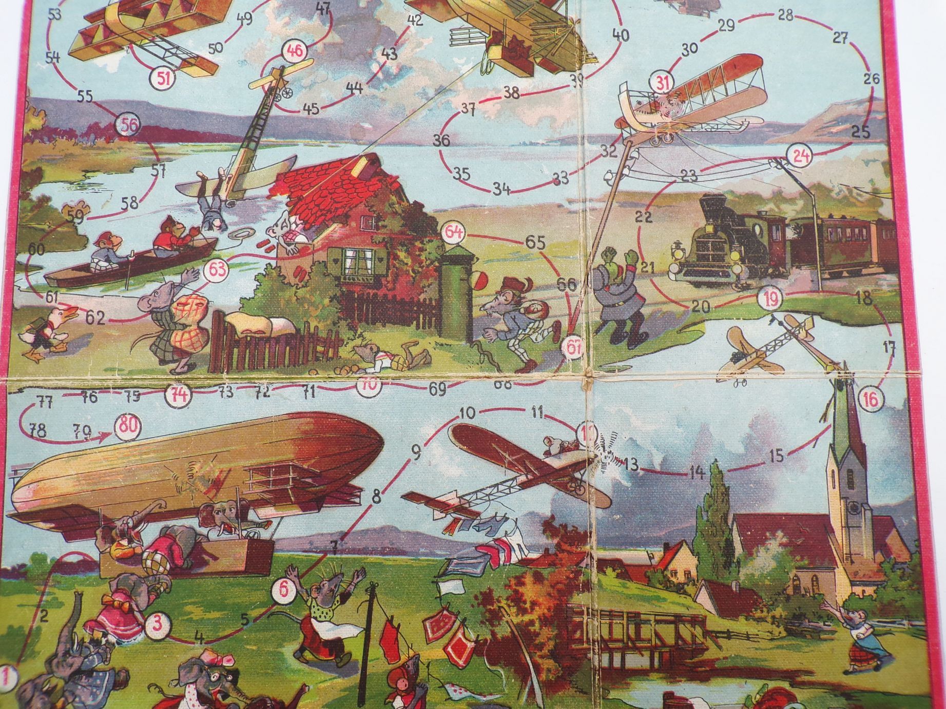 Alter Spielplan Mäuse mit Zeppelin Luftschiff Flugzeugen um 1920