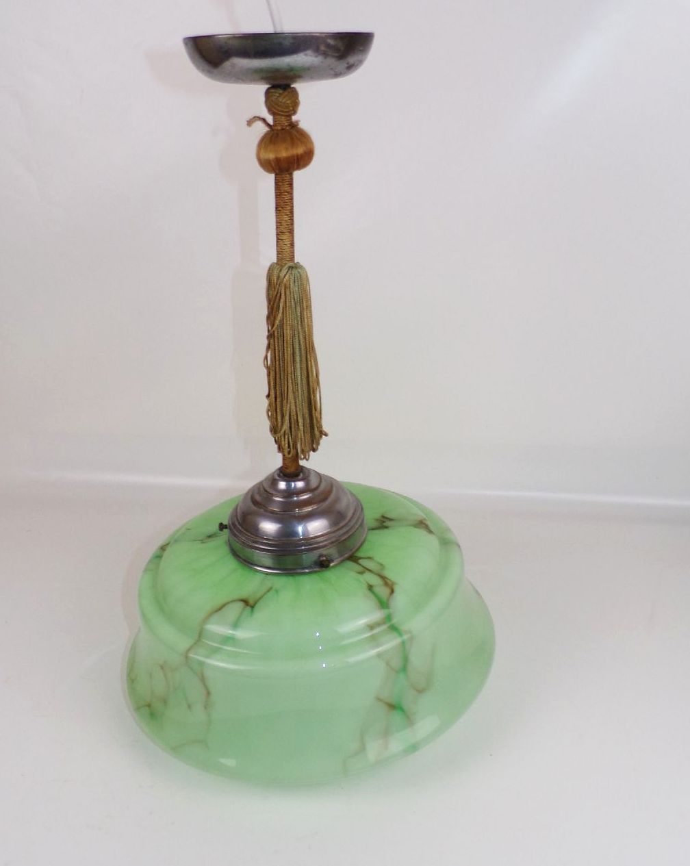 Alte Deckenleuchte Grün Lampenschirm Glas E27 Metall Art Deco Lampe