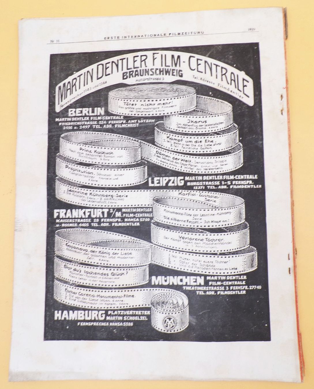 Erste internationale Film Zeitung Nummer 11 von 1920 May Meisterfilme 