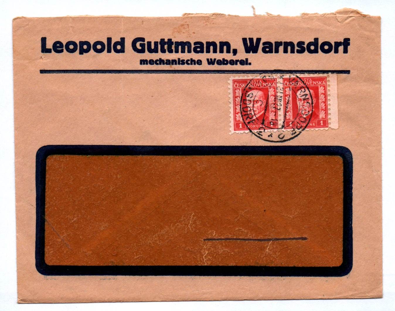 Brief Leopold Guttmann Warnsdorf Briefkuvert 1927