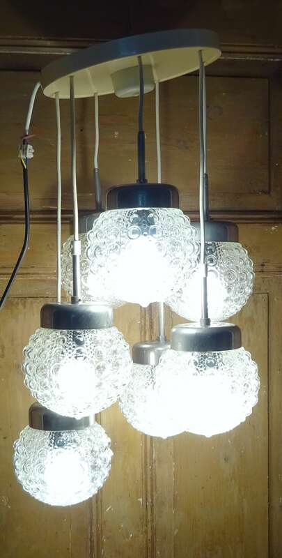 Vintage 7er Kaskadenlampe DDR Deckenlampe Hängelampe 1970er Lampe 