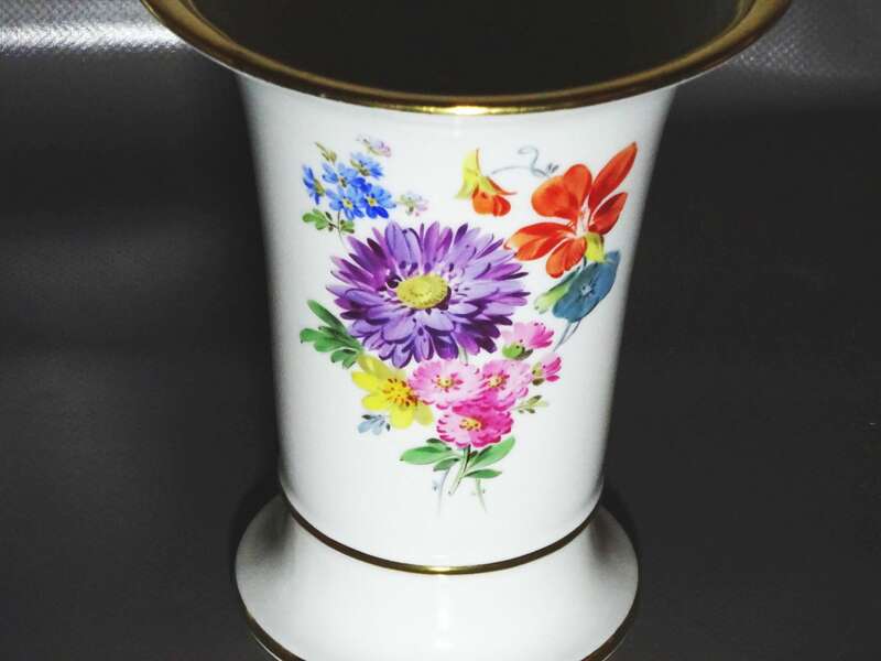 Meissen Vase Blumen Dekor Goldrand 1 Wahl Trichtervase 
