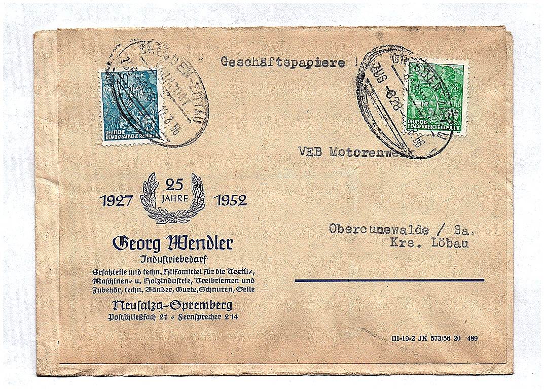 Geschäftspapiere 1956 Industriebedarf Neusalza Spremberg DDR