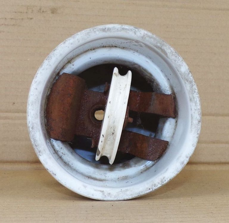 Altes Lampen Zugpendel Porzellan Landhaus Motiv Umlenkrolle um 1910