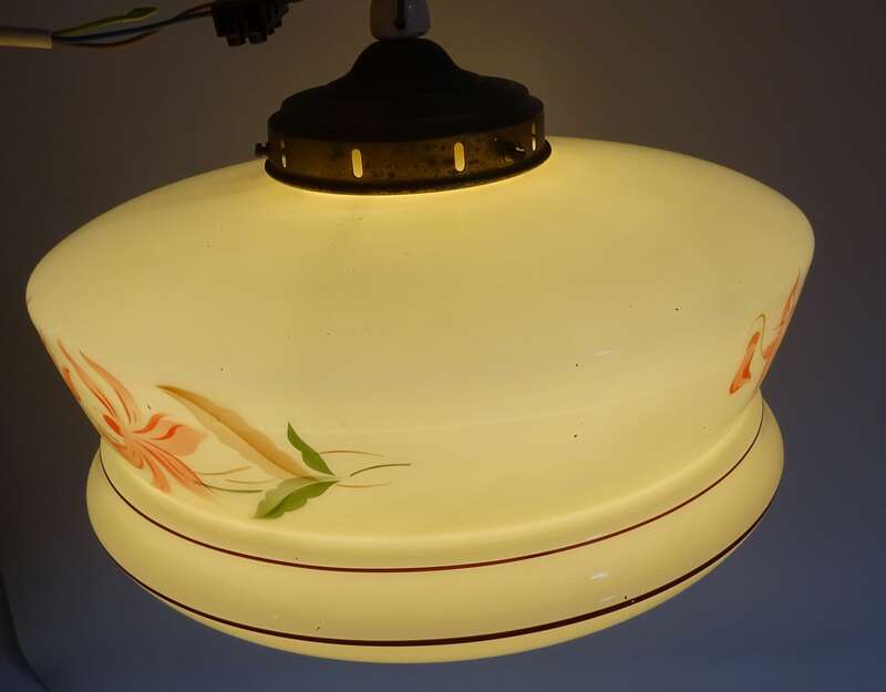 Alte Deckenlampe Beige Spritzdekor Blumen 1930er Art Deco Lampe