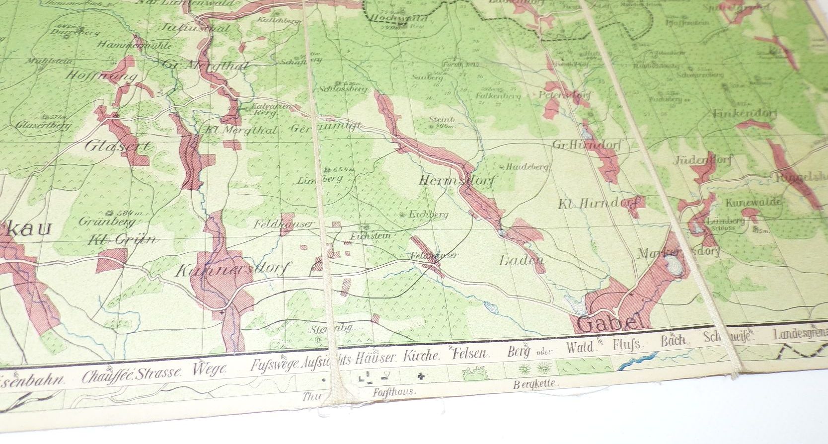 Alte Landkarte Zittauer Gebirge Leinenkarte Sachsen map Touristenkarte
