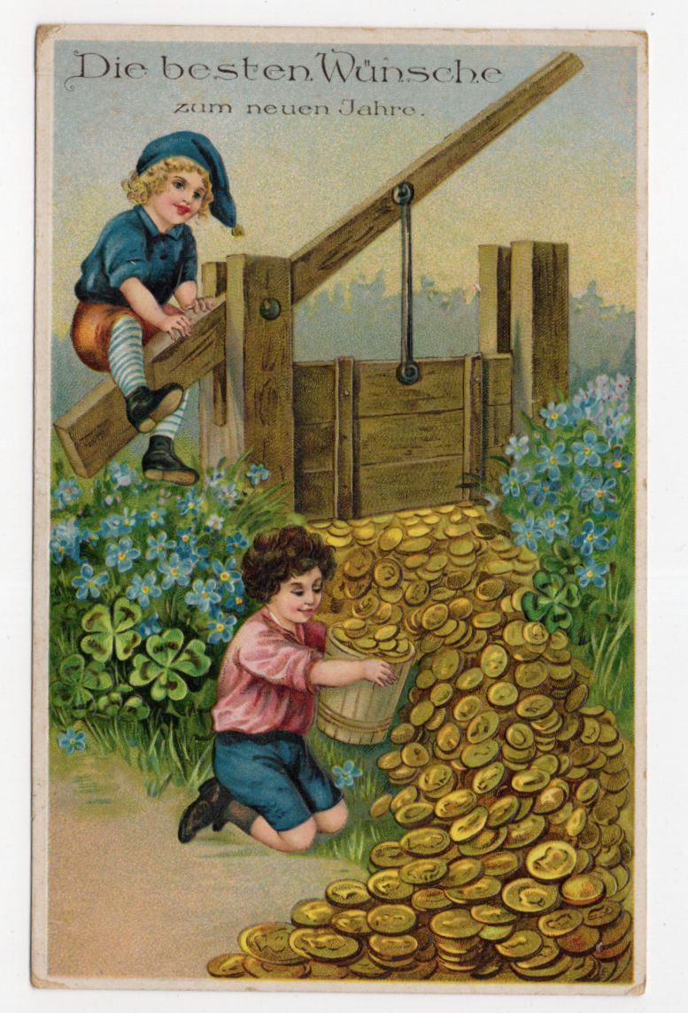 Ak Kinder mit vielen Münzen Talern 1916 leicht geprägt