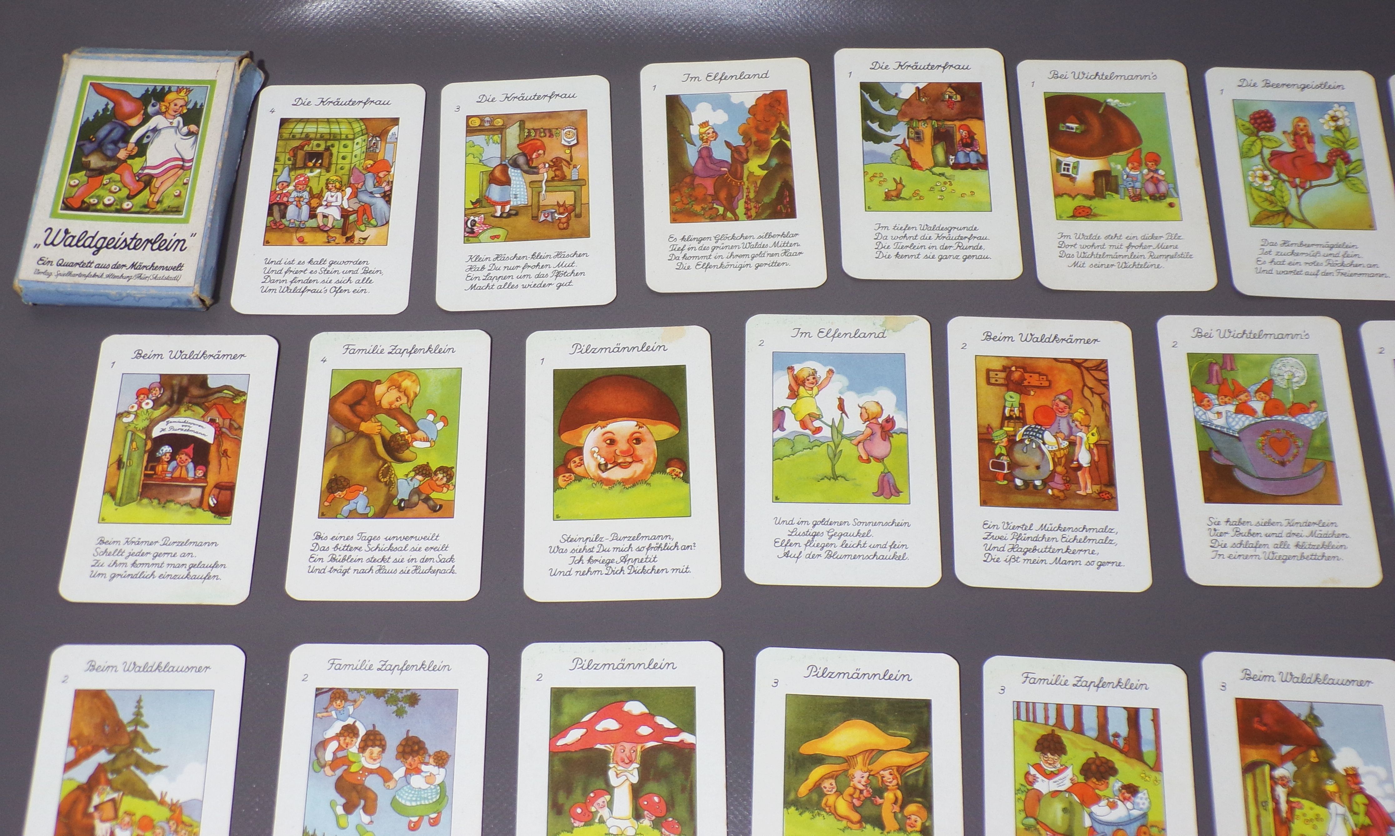Waldgeisterlein Quartett aus der Märchenwelt Liesel Lauterbon Altes Kartenspiel