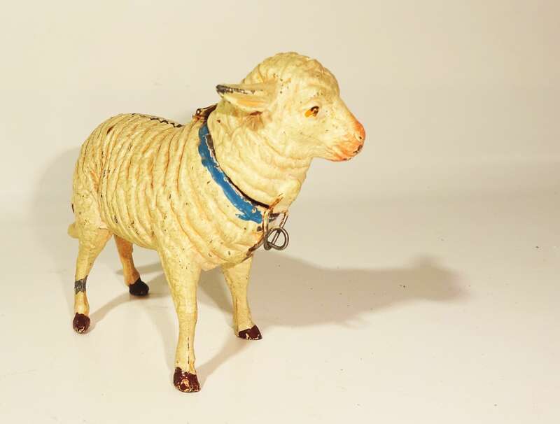 Uralte Spardose Schaf Lamm Zinn um 1900 Sparbüchse