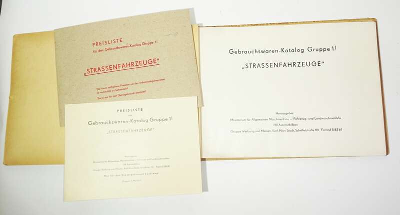 DDR Katalog Strassenfahrzeuge Auto Motorrad Fahrrad 1957 Rarität mit Preisliste Wartburg Simson Trabant Sachsenring Diamant Möwe 