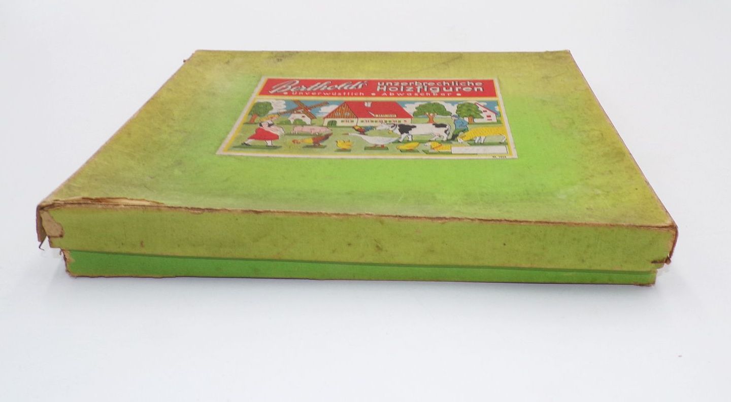 Alte Flachfiguren Berthold Holzfiguren Bauer Rind Schafe Tiere um 1930 Rosswein