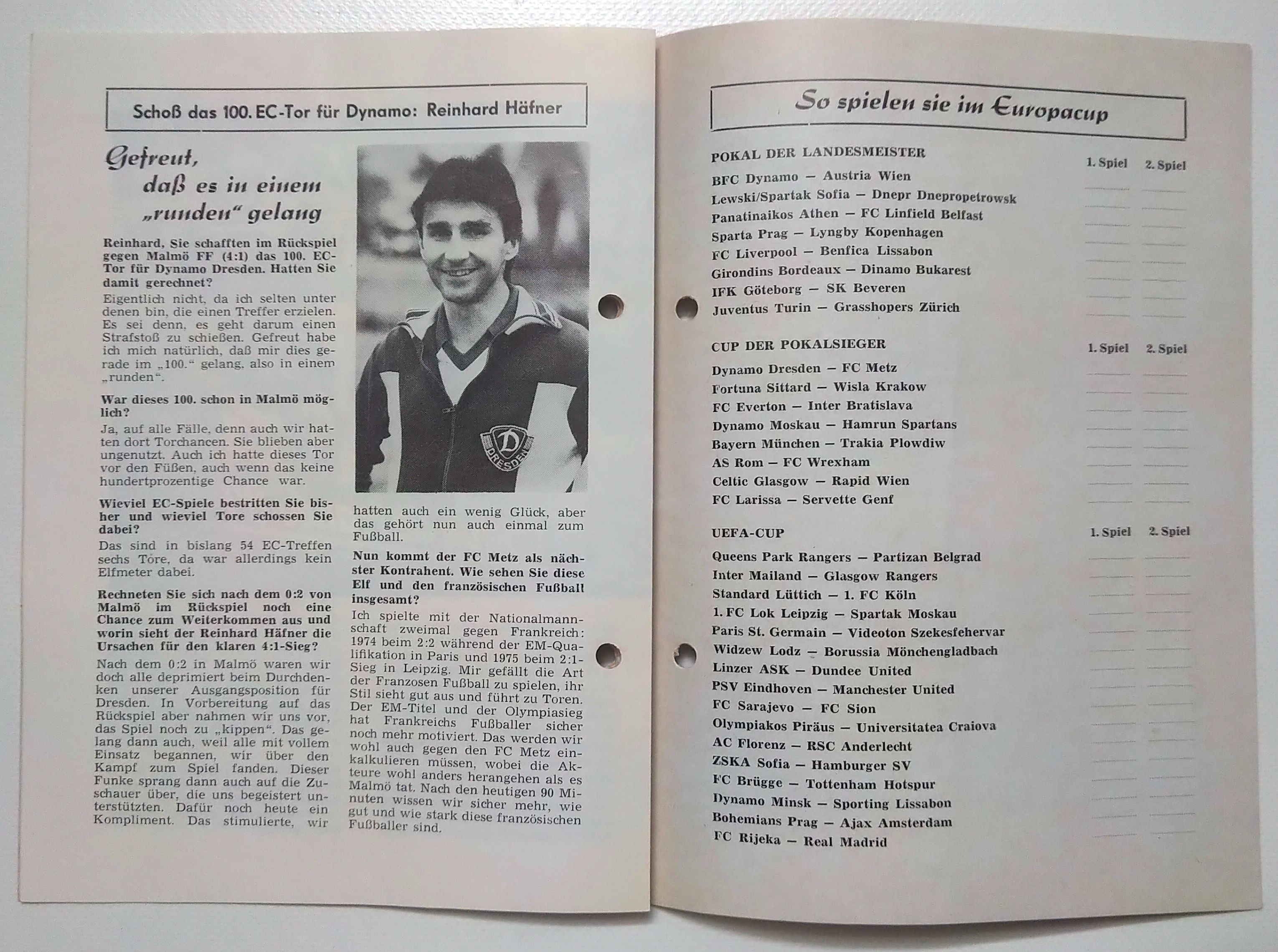 Fußball Programmheft FC Metz - Dynamo Dresden 1984