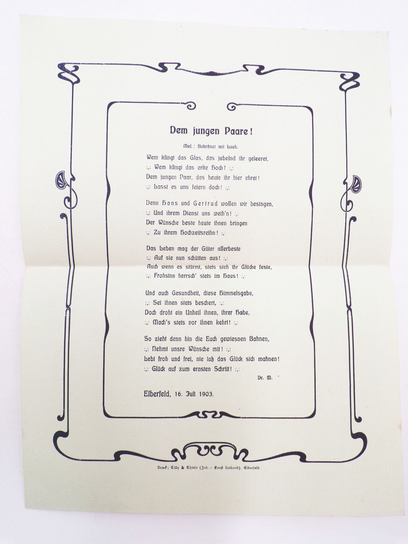 Hochzeit Elberfeld Zeitung Programme Speisekarte um 1900 