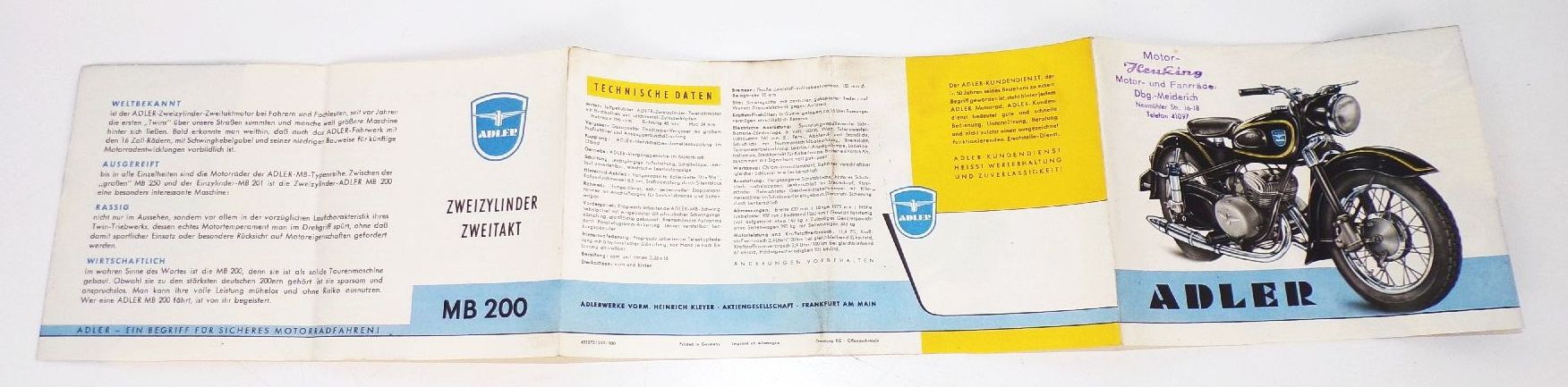 Adler Motorrad MB200 Prospekt Oldtimer 