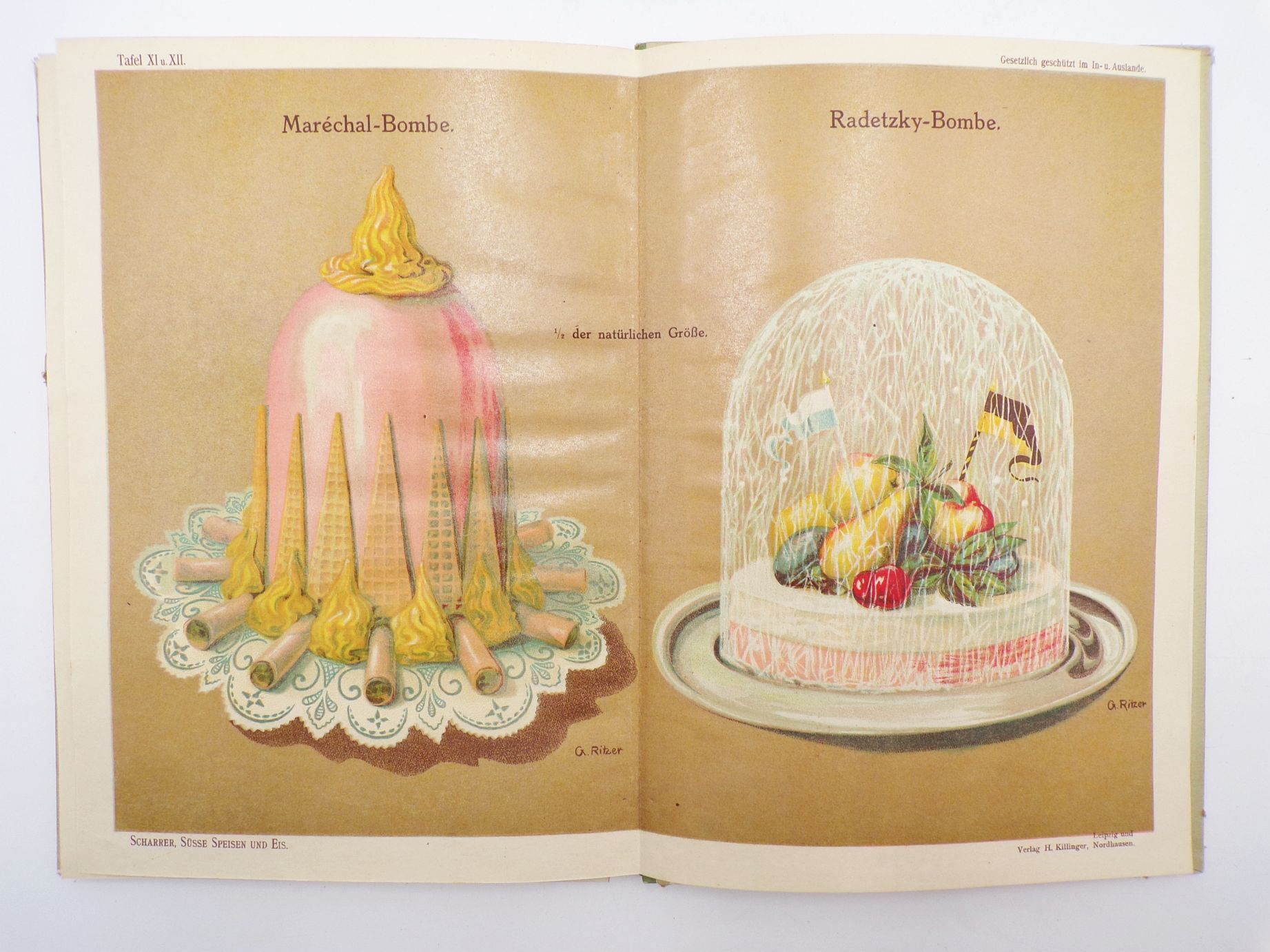 Süße Speisen und Eis von Karl Scharrer um 1910 Chromolithografie