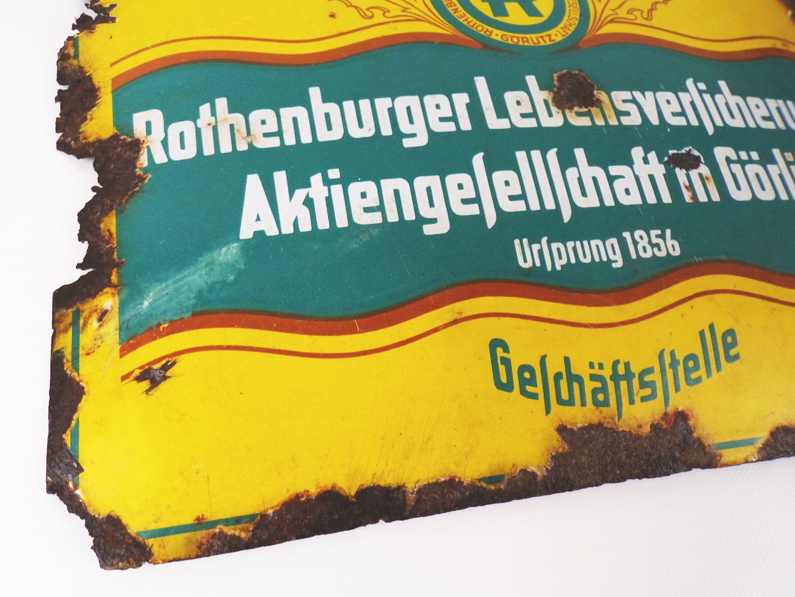 Altes Emailschild Rothenburger Lebensversicherung Görlitz um 1930 