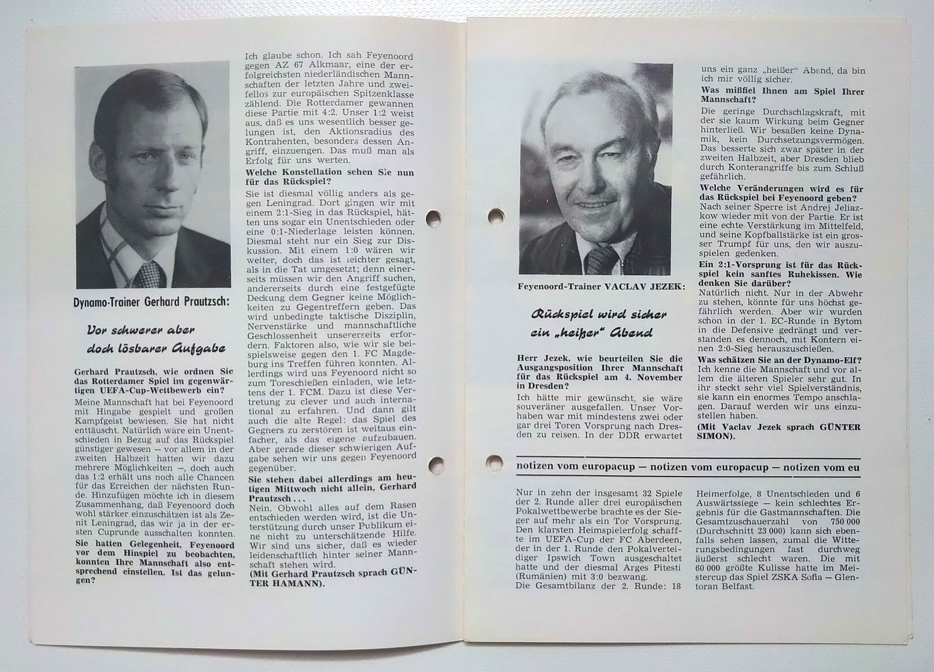 Fußball Programmheft Feyenoord Rotterdam - Dynamo Dresden 1981