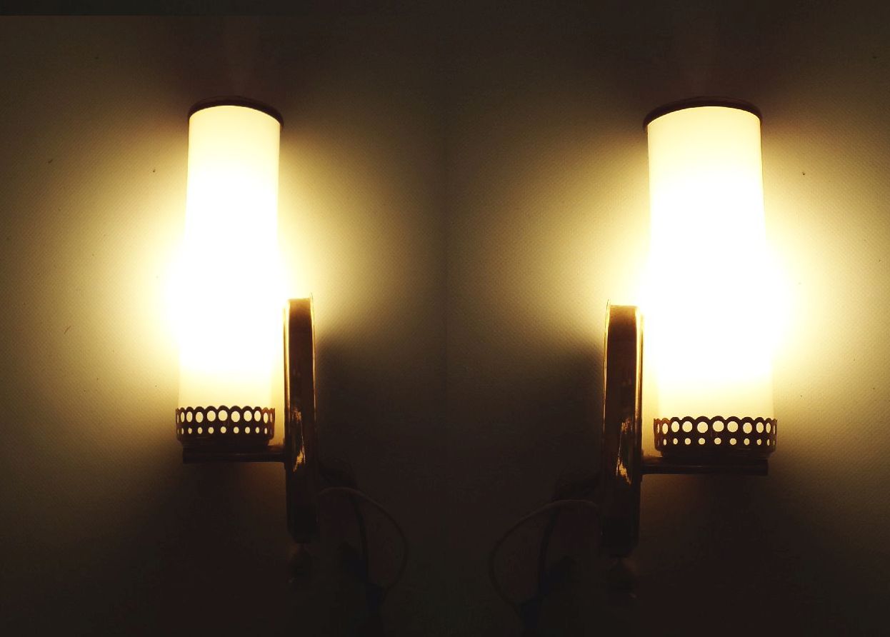 Wandleuchte 2 Stück Beige Messing Vintage E14 Set Wandlampe Mid Century