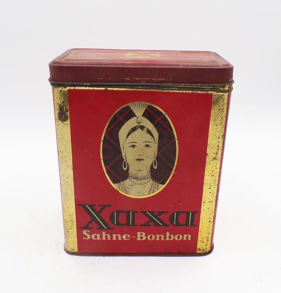 Old Blechdose XAXA Sahne Bonbons Rot Frau Box Sammler Werbung