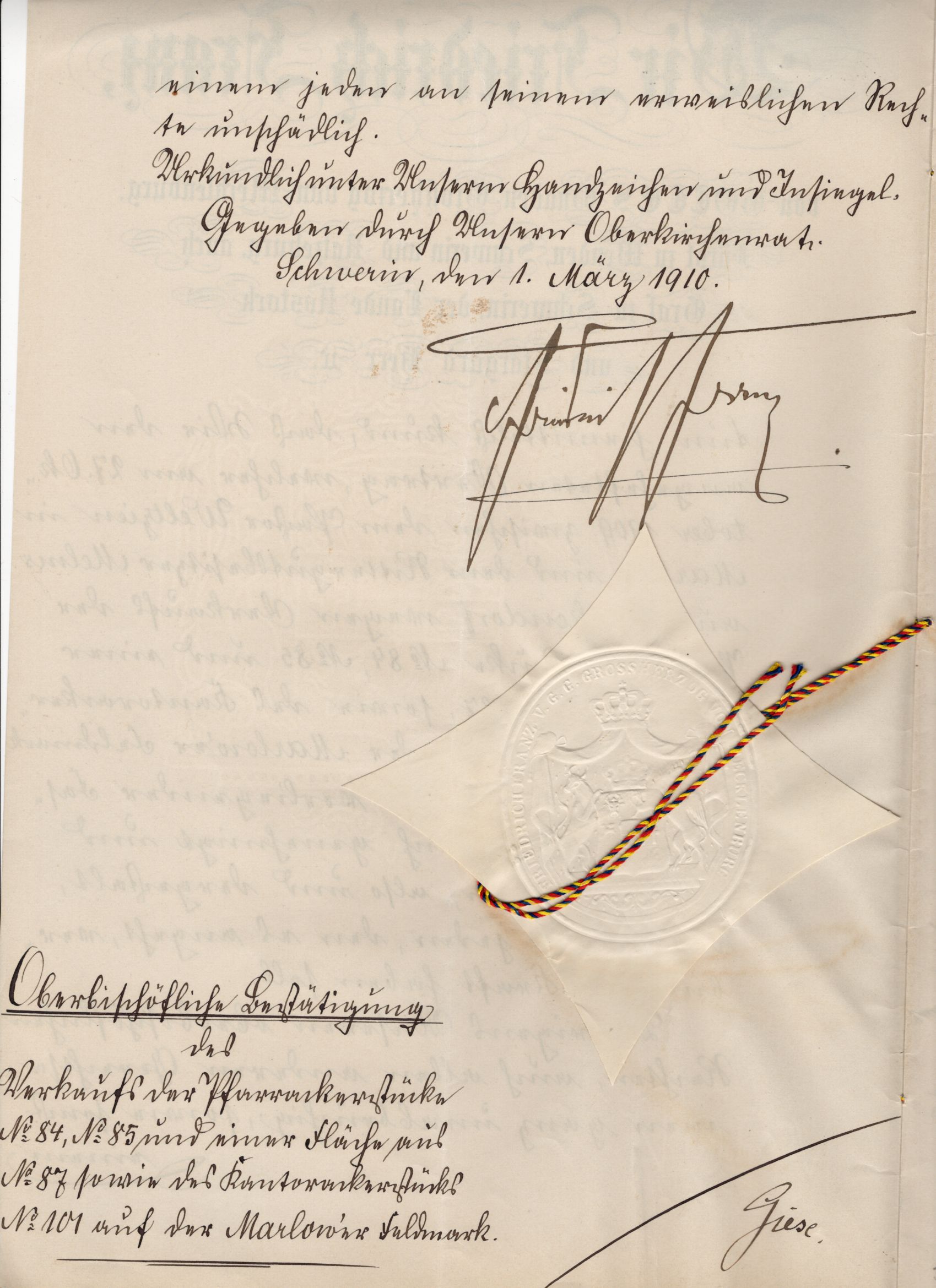 Autograph Friedrich Franz Großherzog von Mecklenburg 1910