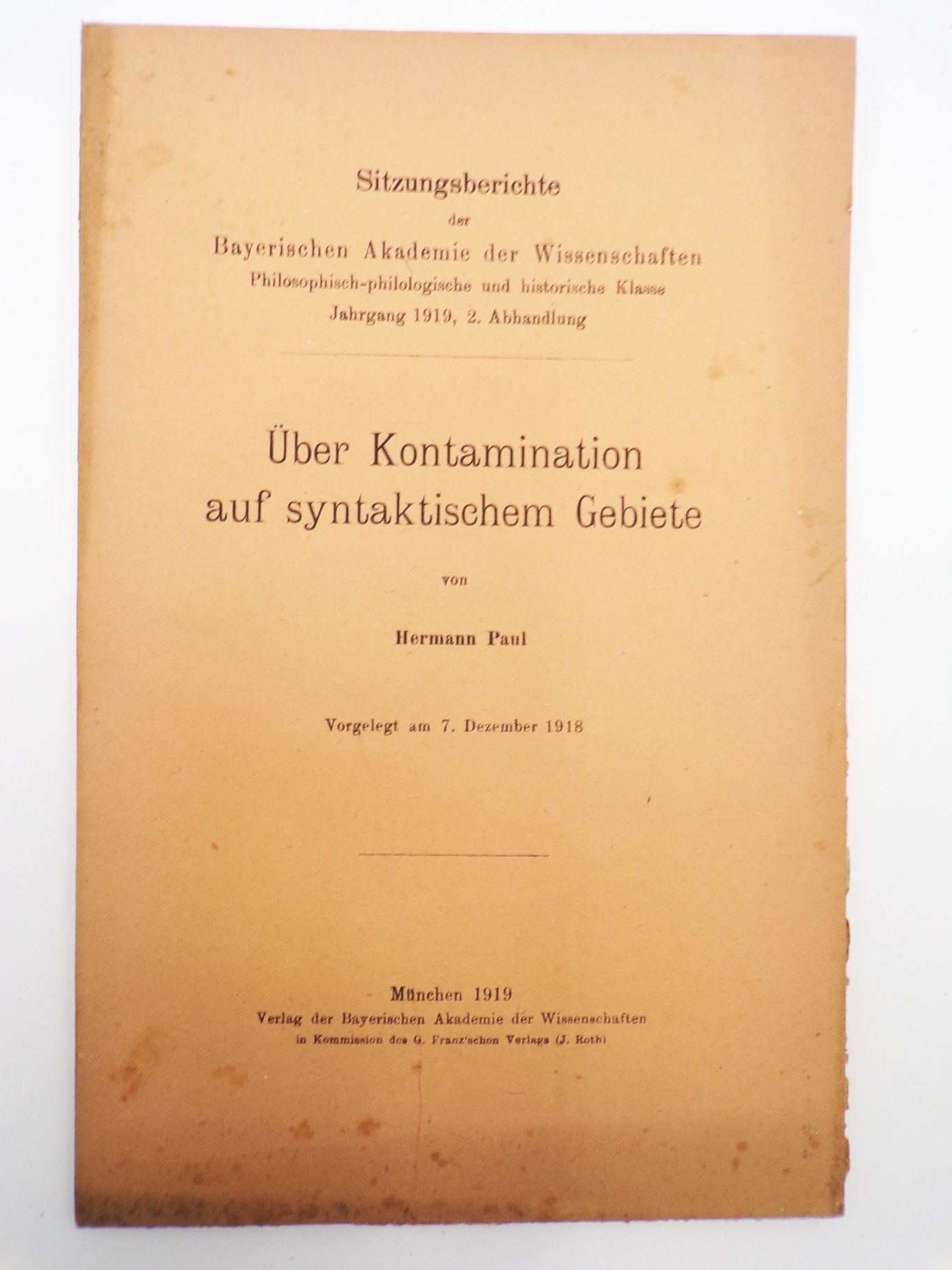 Über Kontamination auf syntaktischem Gebiete 1919 Hermann Paul