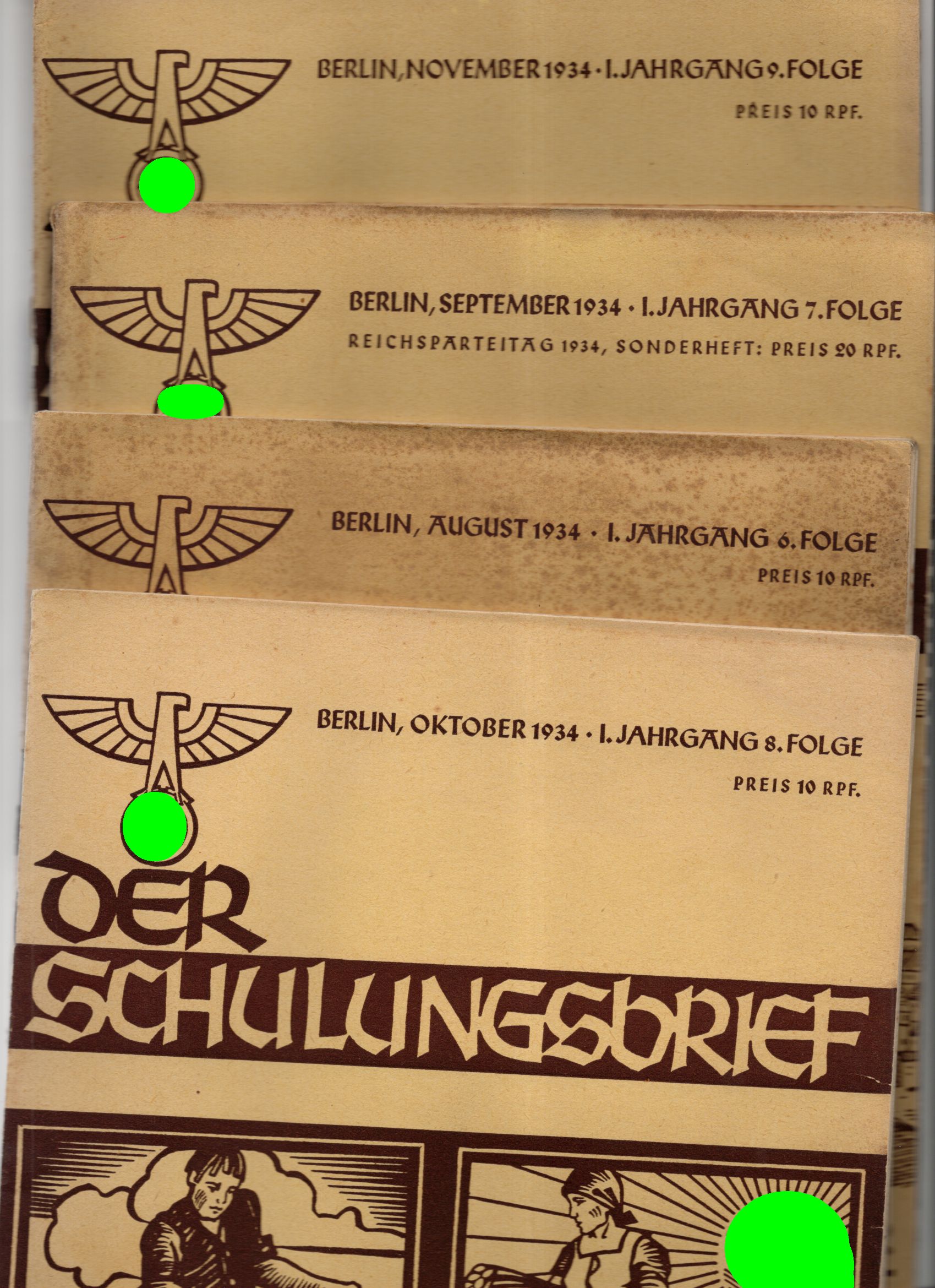 Der Schulungsbrief NSDAP Drittes Reich 4 Stück 1934 Nr 6 7 8 9