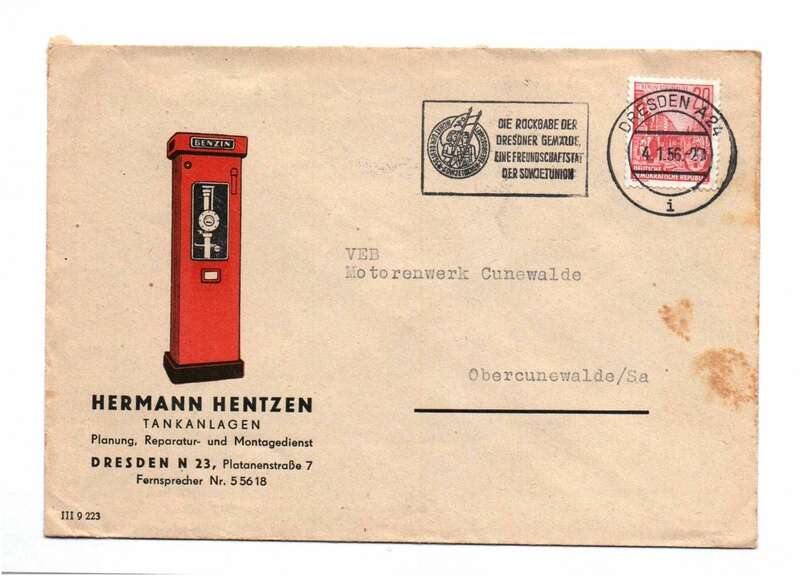 Firmen Brief 1956 Hermann Hentzen Tankanlagen Dresden N23 