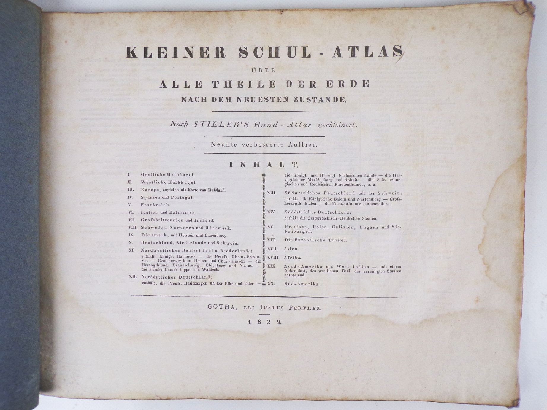 Stielers Schul Atlas 1829 kolorierte Karten